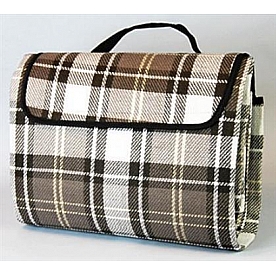 RV Picnic Blanket; 6-1/2 Foot x 5-1/2 Foot; Brown/ Gray Plaid
