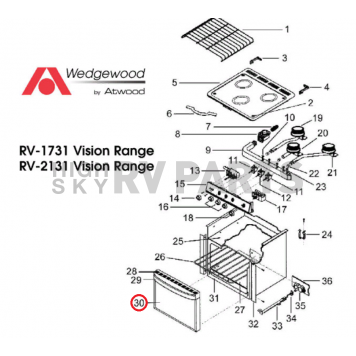 Dometic Stove Oven Door 21 inch for Wedgewood RV2131/ RV2130 Model Ranges - 51678