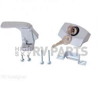 Entry Door Latch - Locking Camper Type - White with Key - E311