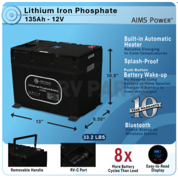 Aims Power 12 Volt Group 31 Lithium Battery - LFP12V135A-1