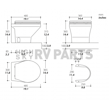 Tecma Compass Toilet 24 Volt T-COM024PW/E/NA Low Profile Toilet - White Italian Ceramic - 51187-3