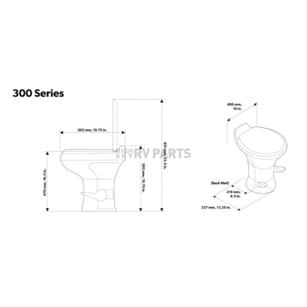 Dometic 300 Series Gravity Flush Toilet- Bone, 302300073