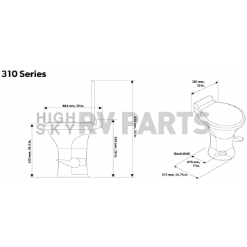 Dometic 310 Series RV Toilet - Standard Profile - 302310083-3