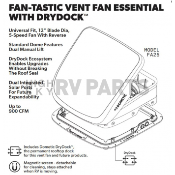 Dometic FA25 Fan-Tastic Vent Roof Fan - Black - RV 09-5115-2