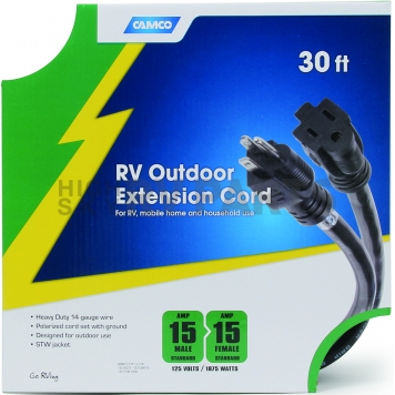 Camco Extension Cord - 15 amp 30 Feet Black - 55142-2