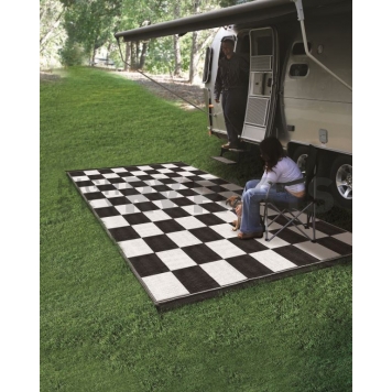 Camco RV Patio Mat 9 Feet x 6 Feet Black/ White Checkered - 42884-1
