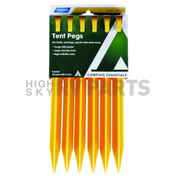 Camco Tent Peg - 12 inch Plastic Hook Style - Pack of 6 - 51042