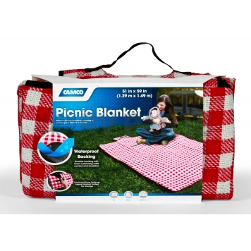 Camco Picnic Blanket 51 Inch x 59 Inch Red And White Checkered - 42801-7