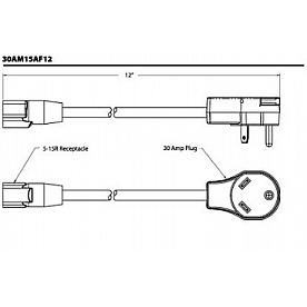 SouthWire Corp. Power Cord Adapter 30 Amp Male x 15 Amp Female 12 inch - 30AM15AF12