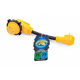 Camco Power Grip 15 Amp Male x 30 Amp Female 90 Degree Locking Adapter Dogbone 12 inch - 55636