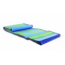 Camco RV Patio Mat 6.5 Feet x 5 Feet Blue/ Green Stripe - 42805