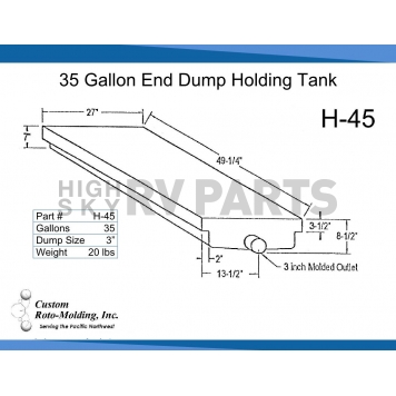 Custom Rotor Molding Waste Holding Tank -  49-1/4 Inch x 27 Inch x 8-1/2 Inch-1