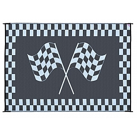 Ming's Mark RV Patio Mat -  9 Feet x 6 Feet Black/ White Racing Flag Polypropylene - RF-6091