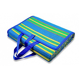 Camco RV Patio Mat 9 Feet x 6 Feet Blue/ Green Stripes - 42814