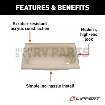 Lippert Components Bathtub - 24 Inch x 40 Inch Parchment - 209392-4