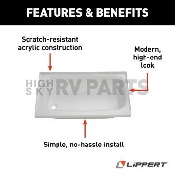 Lippert Components Bathtub 24 Inch x 36 Inch White - 209653-6
