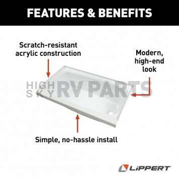 Lippert Components Bathtub - 24 Inch x 46 Inch White - 209683-2