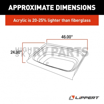Lippert Components Bathtub - 24 Inch x 46 Inch White - 209681-3