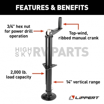 Lippert Components Manual Trailer Tongue Jack  2000 Pound Capacity - 733926-4