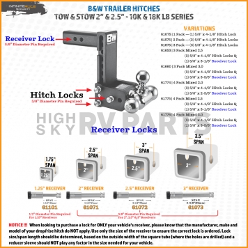 InfiniteRule Trailer Hitch Pin Set for 2 Inch/ 2-1/2 Inch B&W Receiver - 61675-S-3