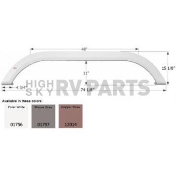 Icon Fender Skirt For Carriage Brand Cameo/ Cabo/ Carri-Lite/ Royal 74-1/8 Inch 15-1/8 Inch Polar White 01756