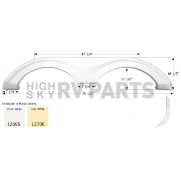 Icon Fender Skirt For Evergreen RV Brand Bay Hill 75-1/2 Inch 16-1/2 Inch Colonial White 12709
