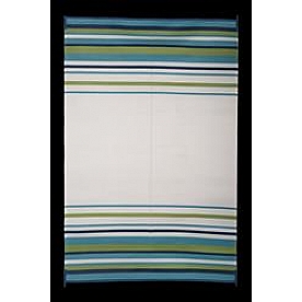 Faulkner RV Patio Mat 20 Feet x 8 Feet Aqua/ Navy/ Lime/ White Stripe - 68679