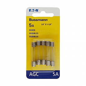 Bussman Fuse AGC Glass Tube 5 Amp Pack of 5 