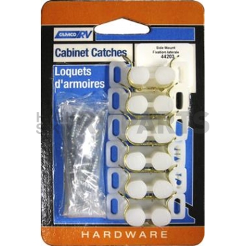 Camco Friction Cabinet Catch Barrel Style - Pack of 6 - White Plastic - 44203