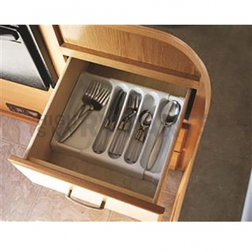 Camco  RV Adjustable Cutlery Tray With 5 Compartments White Plastic 43503