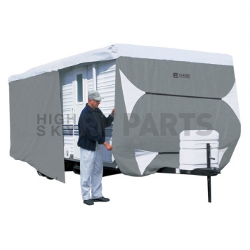 Classic Accessories PolyPRO3 RV Cover 33 to 35 Feet Travel Trailer - Gray with White Top Polypropylene 73663