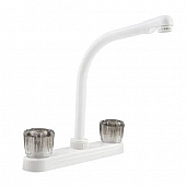 RV Kitchen Faucet 10'' Hi-Rise Spout, 2 Smoked Knobs, White