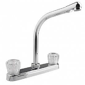 RV Kitchen Faucet 10'' Hi-Rise Spout, Chrome, Crystal Knobs