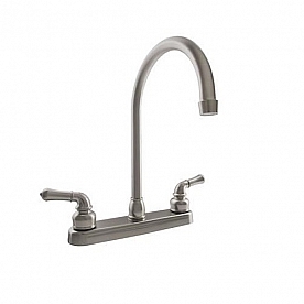 RV Kitchen Faucet 12'' J-Spout, Tea Pot Handles, Satin Nickel