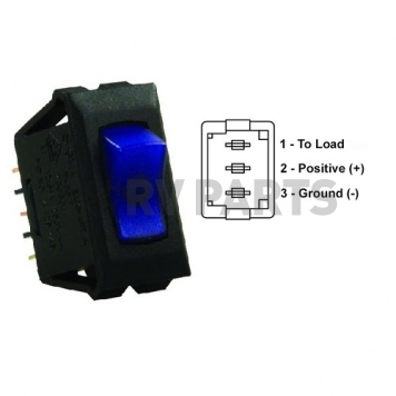 JR Products Mini On/ Off Switch, 3 Terminals, Blue Illuminated, SPST Black 13685