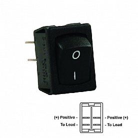 JR Products Multi Purpose Labeled Mini On/ Off Switch, 4 Terminals, DPST Black