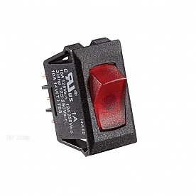 RV Designer Illuminated On/Off Rocker Switch, 10 Amp Black/ Red - SPST - S247