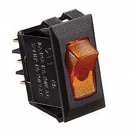 RV Designer Rocker Switch, Black/ Amber 10 Amp Illuminated On/Off - SPST - S249