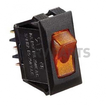 RV Designer Rocker Switch, Black/ Amber 10 Amp Illuminated On/Off - SPST - S249