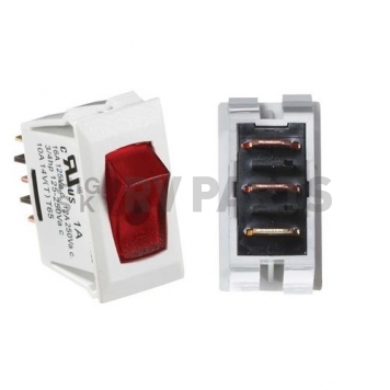 RV Designer Rocker Switch, White/ Red 10 Amp Illuminated On/Off - SPST - S241