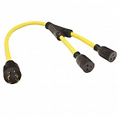 Valterra 3' RV Power Cord Y Adapter, 4 Prong To Two 15-20 Amp Female 20 Amp