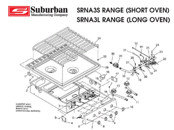 Suburban SRNLXB2B1XBP1EX 22 Cooktop Range (3505A) Wire Grate- FREE LTL  SHIPPING!! - Suburban RV Parts
