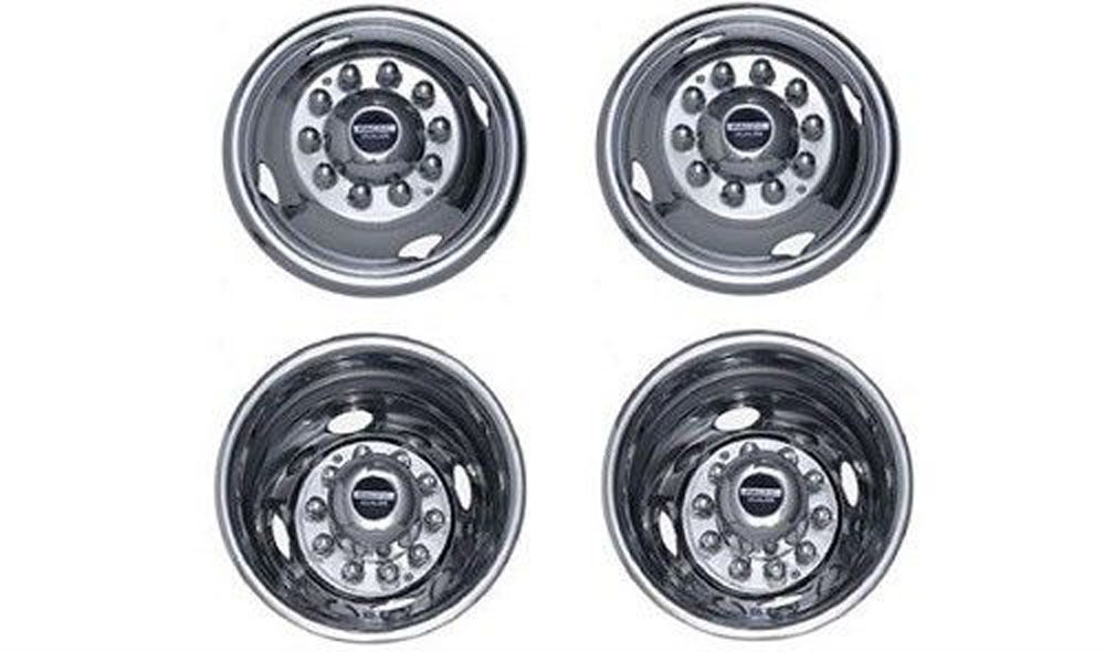 62-1608 Pacific Dualies Polished 16 Inch 8 Lug Stainless Steel Wheel Simulator Kit for Trucks with Single Wheels with 8 Vent Holes. 