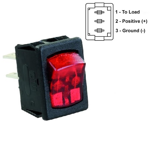 JR Products Mini On/ Off Switch, 3 Terminals, Red Illuminated, SPST ...